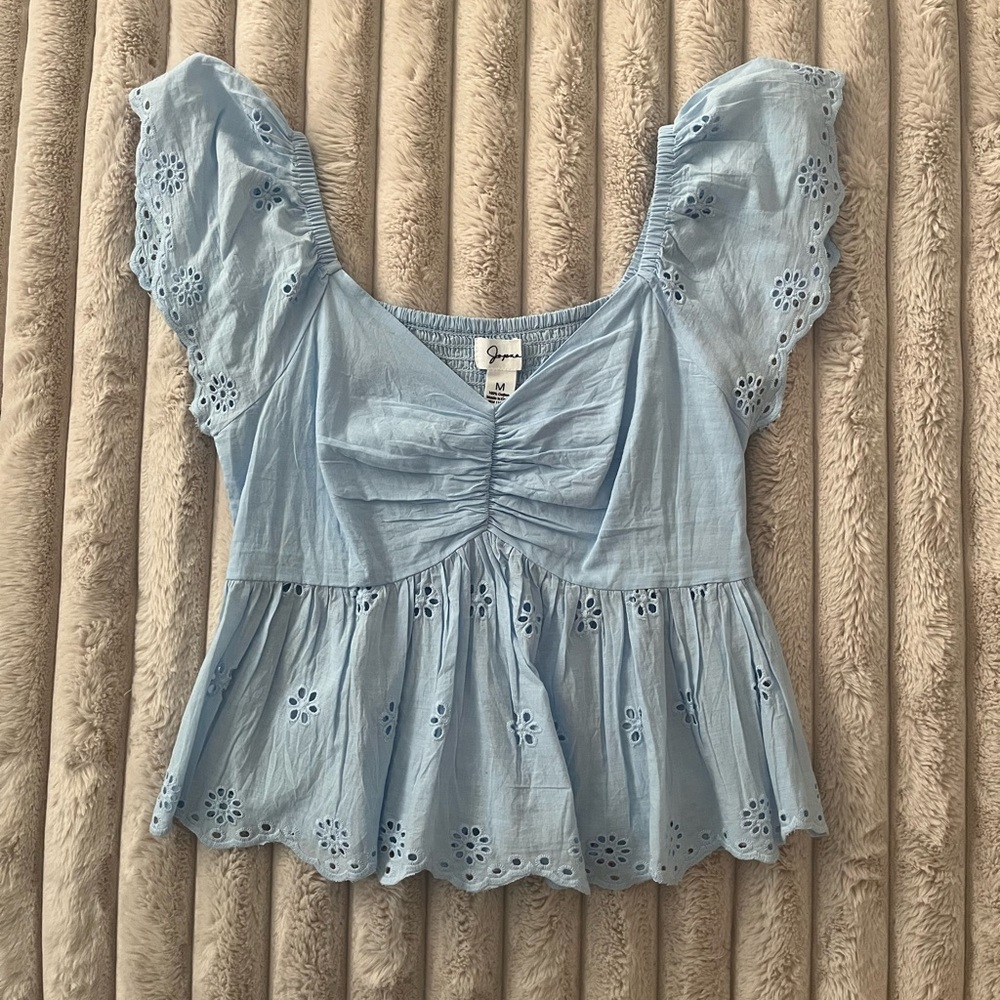 Light Blue Eyelet Women Top Japna